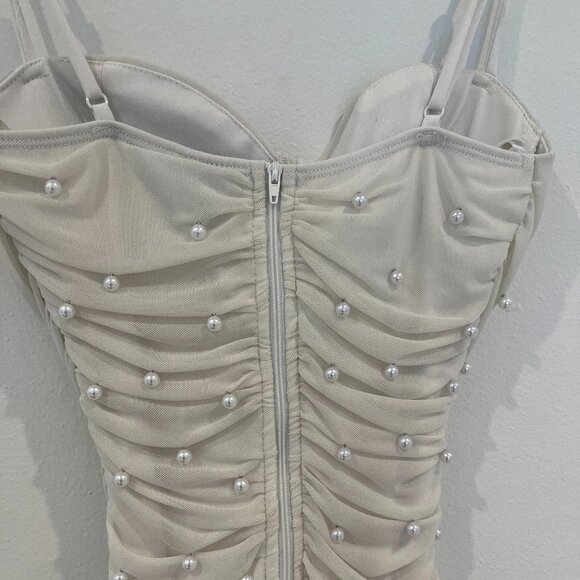 Windsor Faux Pearl Mini White Dress SZ. S - Picture 6 of 10
